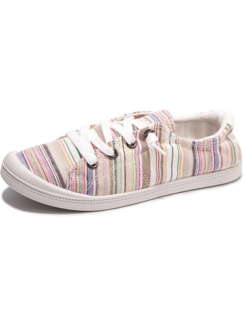 Women's Color Stripe Slip On Canvas Sneaker Low Top Classic Comfort Walking Shoe